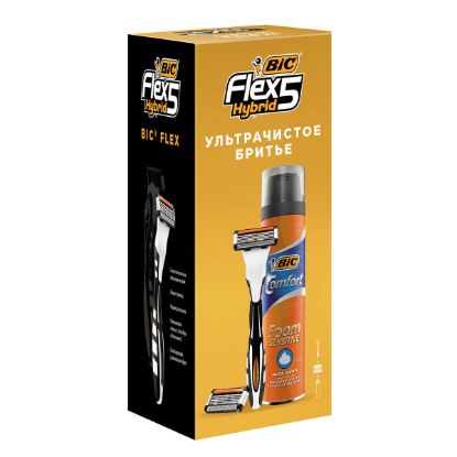 Изображение Подарочный набор Bic Flex5 Hybrid c 2 сменными кассетами + Пена для бритья 250 мл