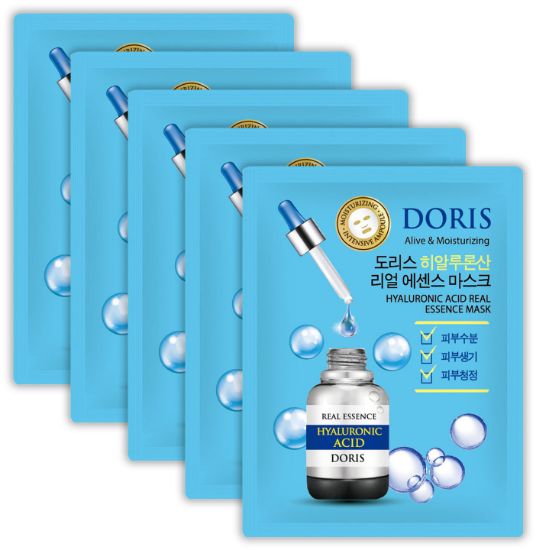 Изображение Тканевая маска для лица с гиалуроновой кислотой Jigott Doris Hyaluronic Acid Real Essence Mask, 25 мл • 5 штук