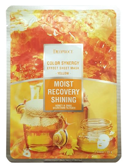 Изображение Тканевая маска с мёдом и фильтратом секрета улитки Deoproce Color Synergy Effect Sheet Mask - Yellow, 20 г