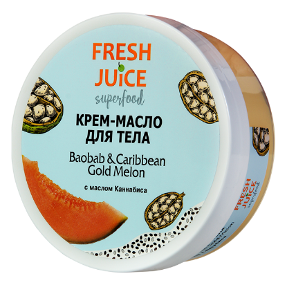 Изображение Крем-масло для тела Fresh Juice «Superfood Baobab & Caribbean Gold Melon» с экстрактами дыни и баобаба, 225 мл